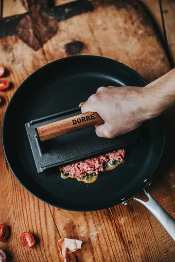 Griffin grillpress/stekvikt - Gjutjärn, trähandtag, 20x10 cm - Dorre