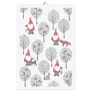 Tomteliv kökshandduk 35x50 cm - Grå-röd - Ekelund Linneväveri