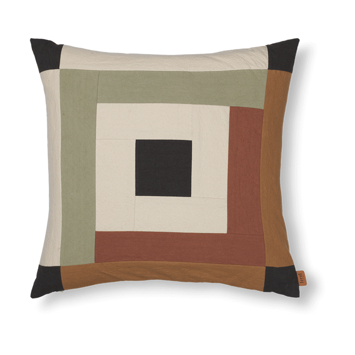 Border patchwork kuddfodral 50x50 cm - Dark sage-red brown - Ferm LIVING