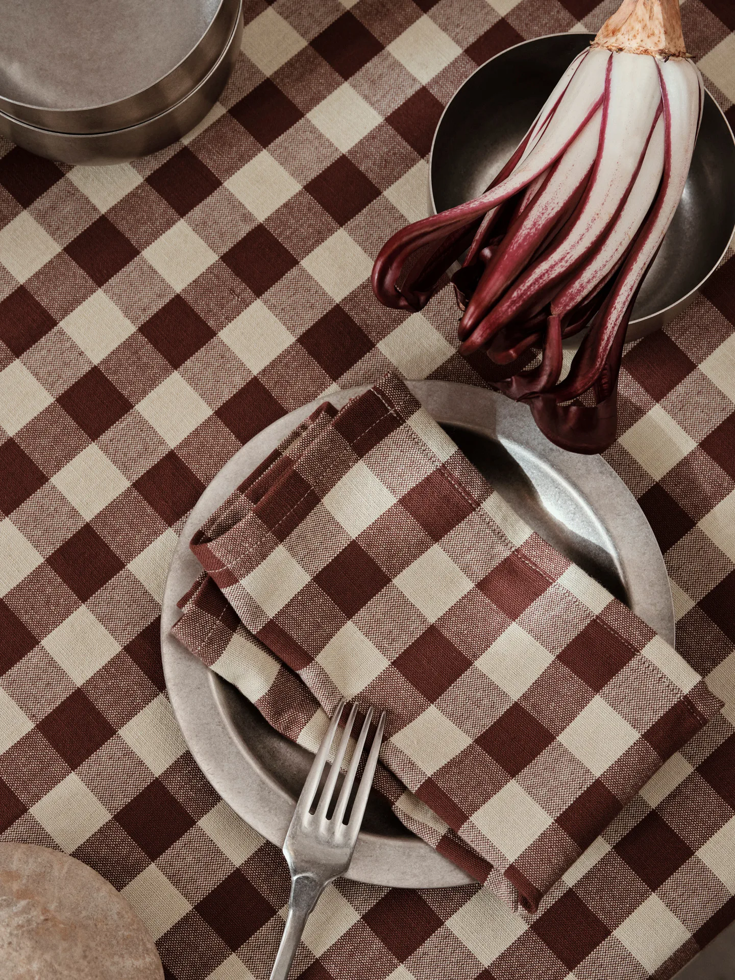 Bothy Check bomullsservett 40x40 cm 4-pack, Cinnamon-grey green Ferm Living