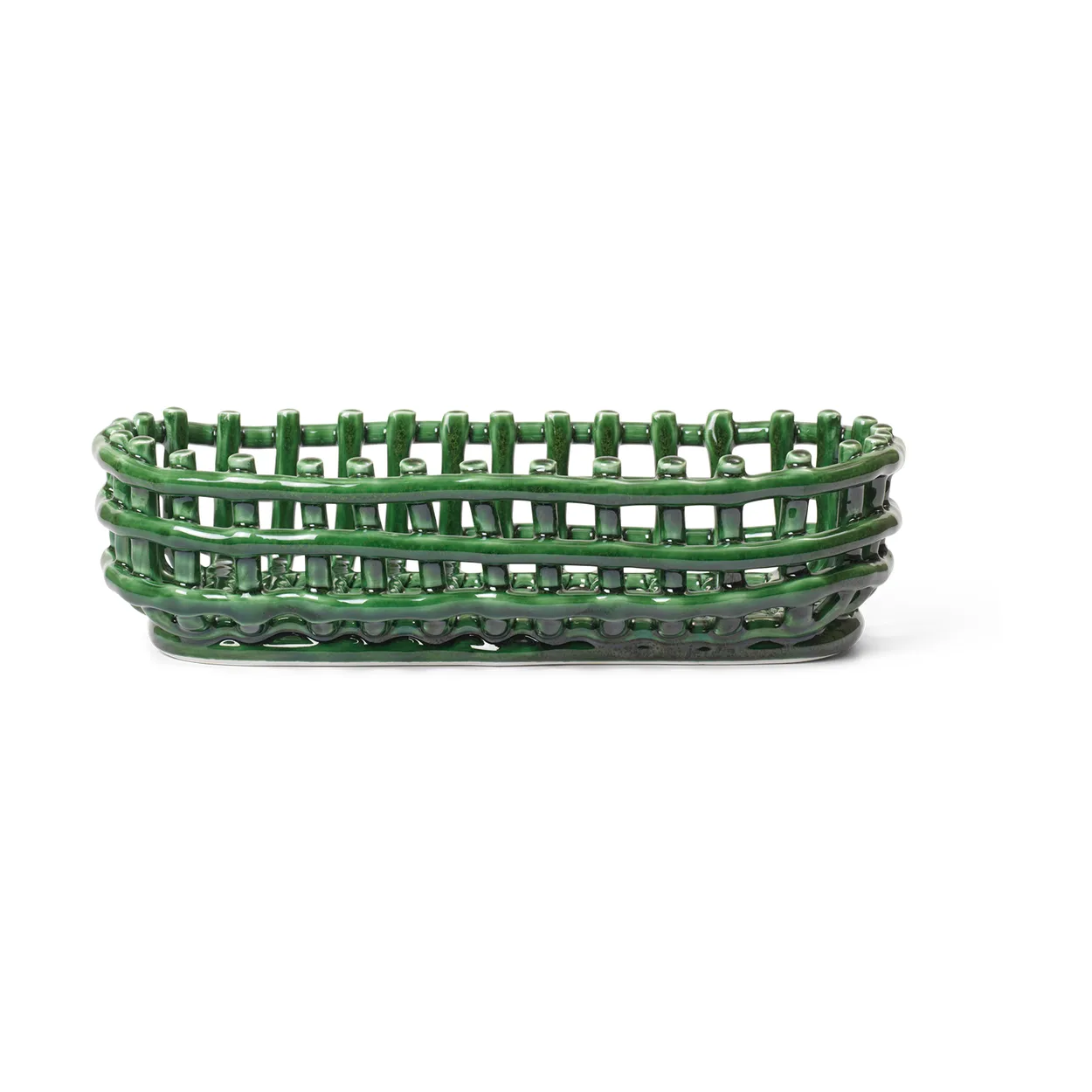 Ferm Living Ceramic flätad korg oval 15×30 cm Emerald Green