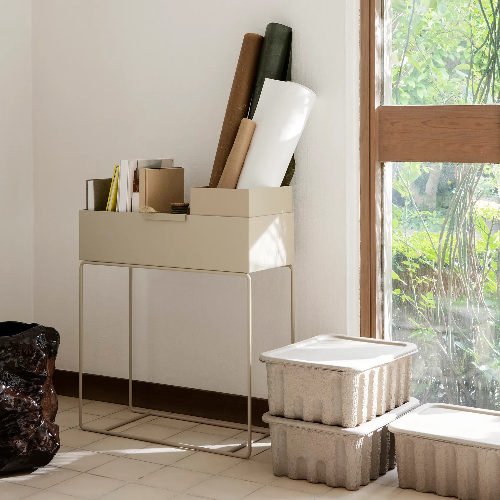 Ferm förvaringslåda med lock papper 2-pack, Brun Ferm Living