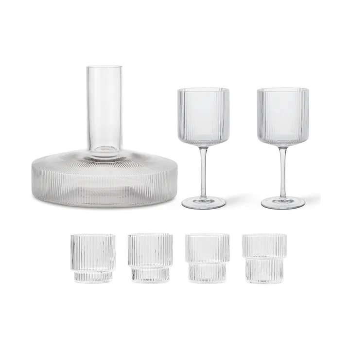 Ripple karaff och glasset 17 delar - Klar - Ferm Living