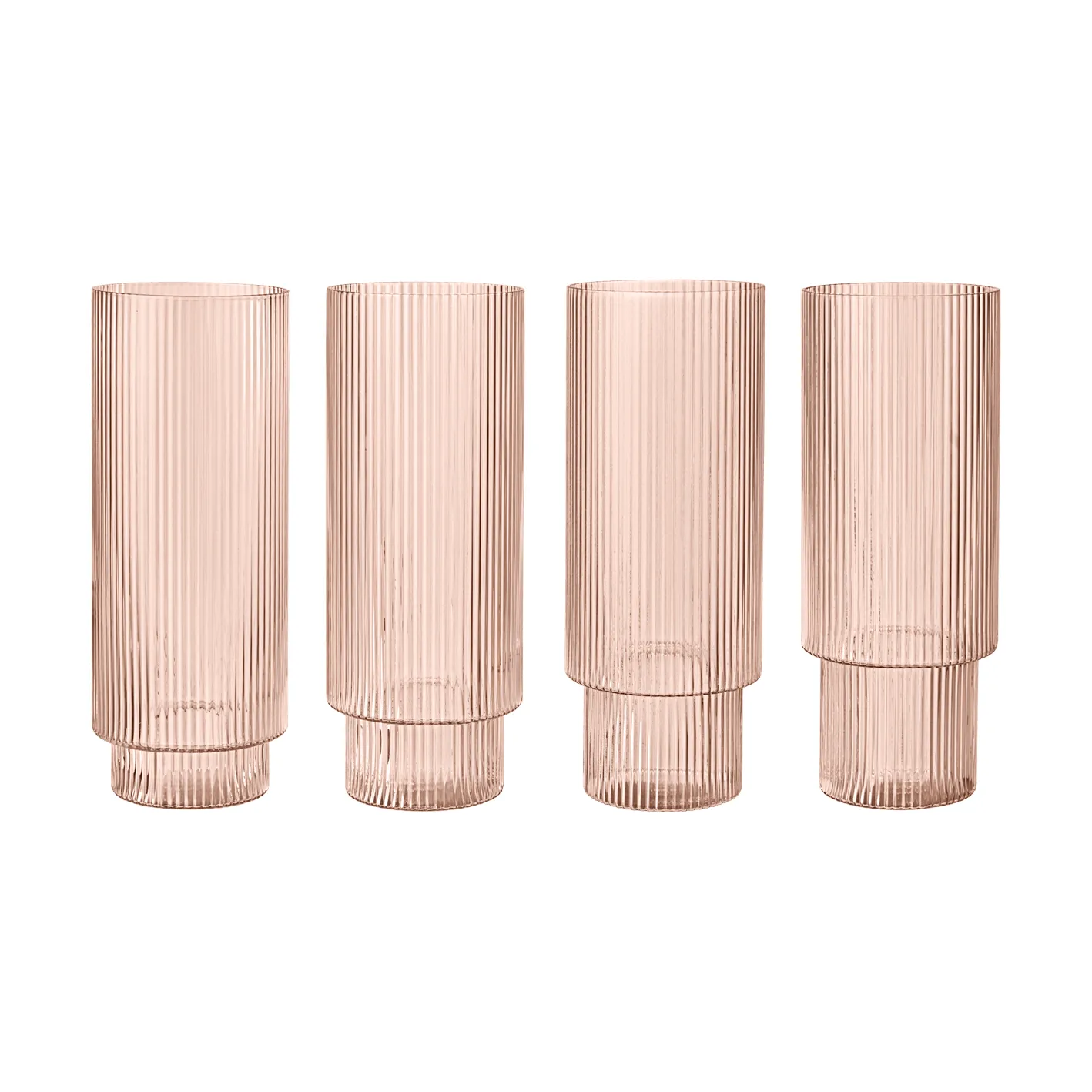 Ferm Living Ripple long drink glas 4-pack Blush