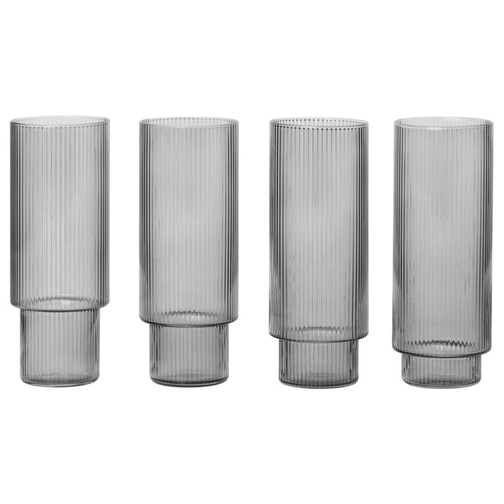 Ripple long drink glas 4-pack, Smoked grey ferm LIVING
