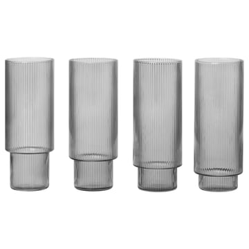 ferm LIVING Ripple long drink glas 4-pack Smoked grey