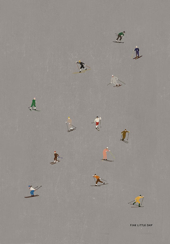 Skiers poster 50x70 cm, Grå Fine Little Day