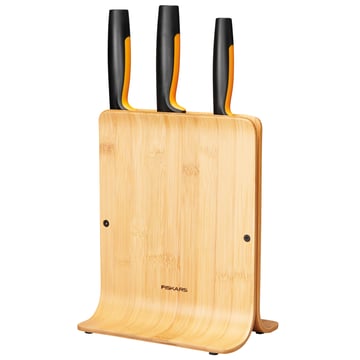 Fiskars Functional Form knivblock i bambu med 3 knivar 4 delar