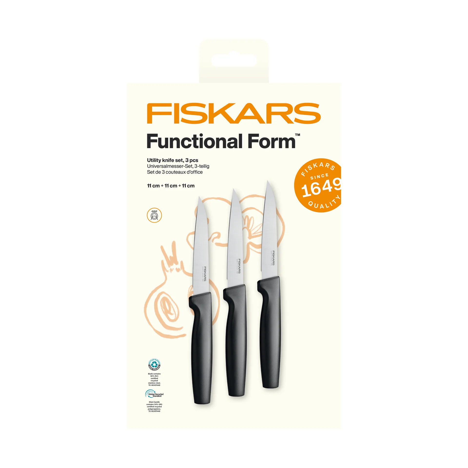 Functional Form universalknivset, Rostfritt stål, 3 delar Fiskars
