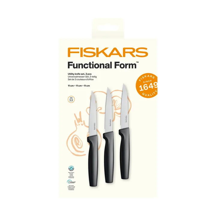 Functional Form universalknivset - Rostfritt stål, 3 delar - Fiskars