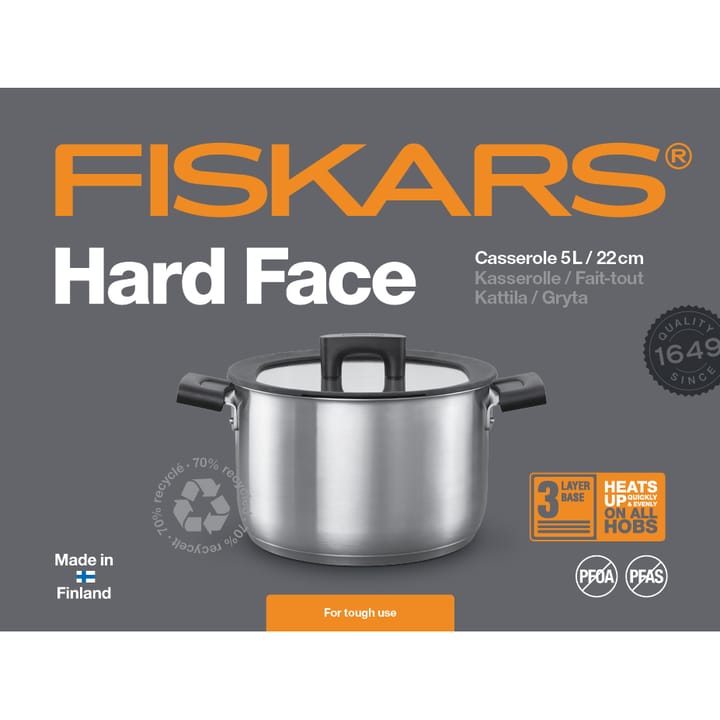 Hard Face Steel gryta med lock, 5 L Fiskars