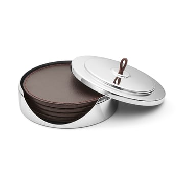 Georg Jensen Manhattan glasunderlägg 4-pack med etui Brunt läder