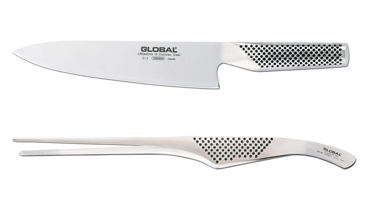 Kockkniv G-2 och Kockpincett GS-28, Rostfritt stål Global
