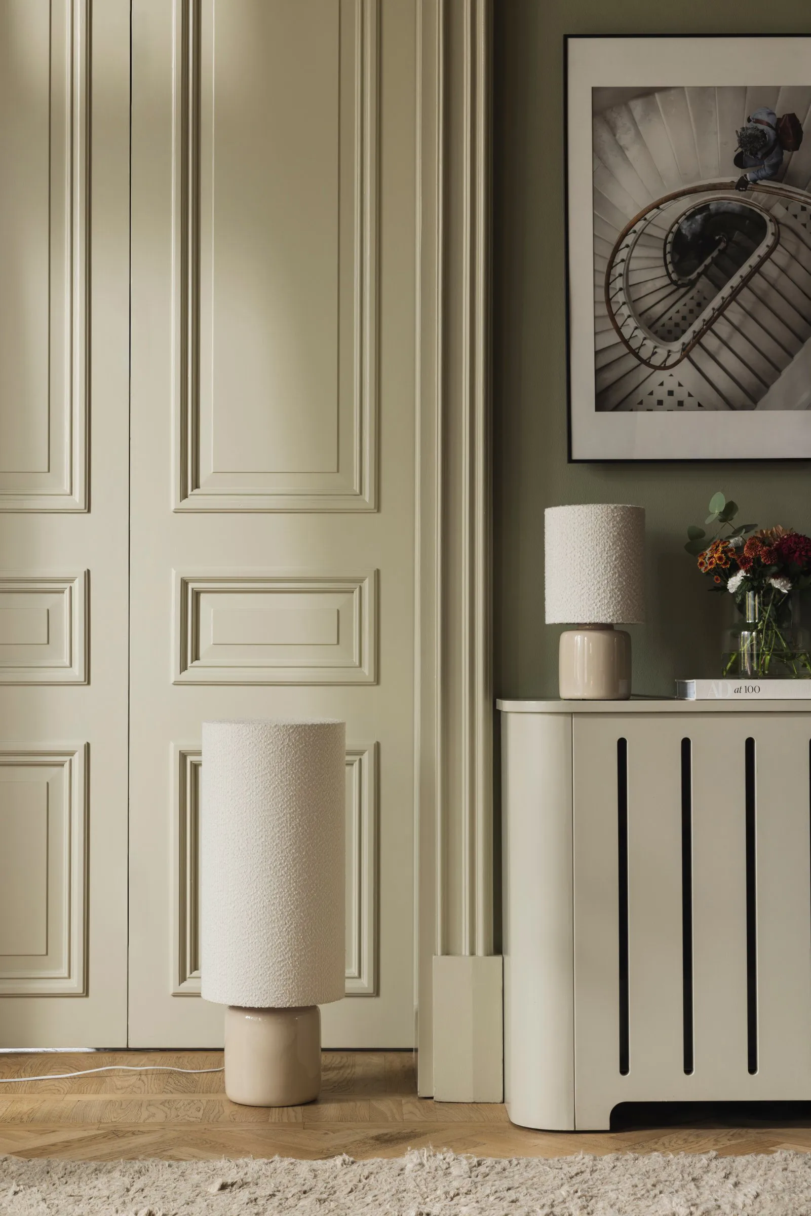 Florian golvlampa, Vit bouclé/beige, Ø30x80 cm Globen Lighting