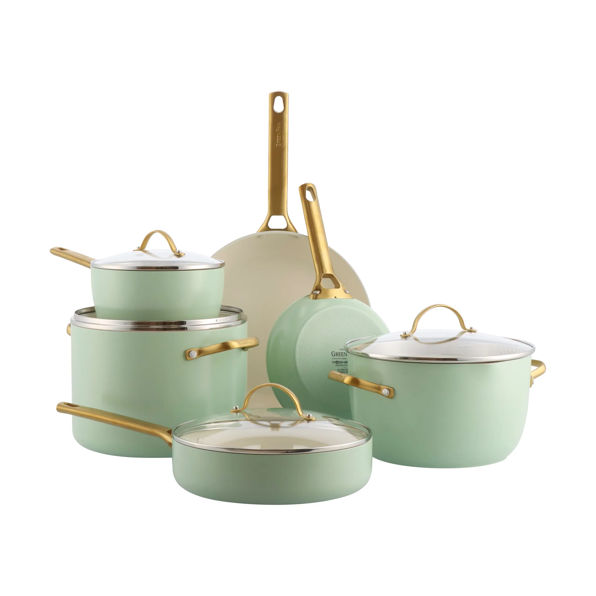Padova gryt- och stekpanneset 10 delar, Mint green GreenPan