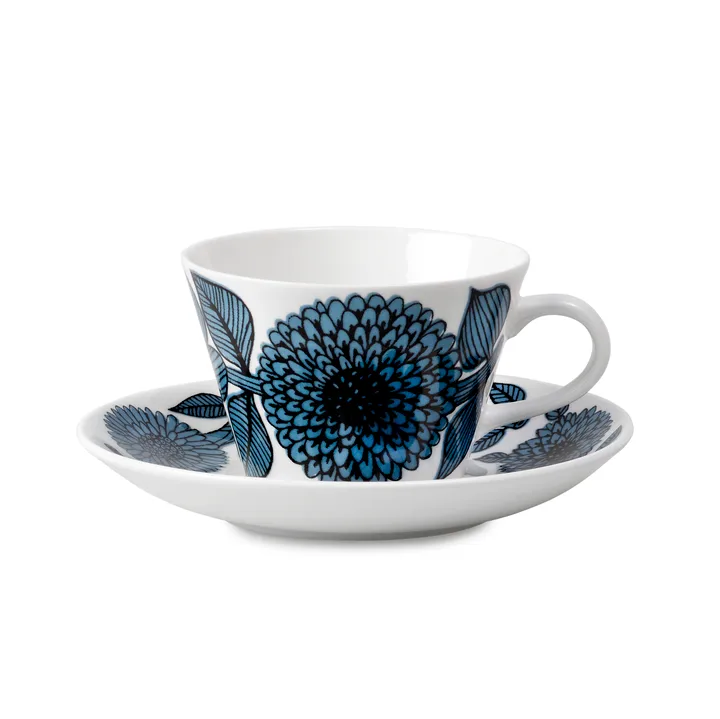 Blå Aster kaffegods kon - Kaffekopp + fat - Gustafsbergs Porslinsfabrik