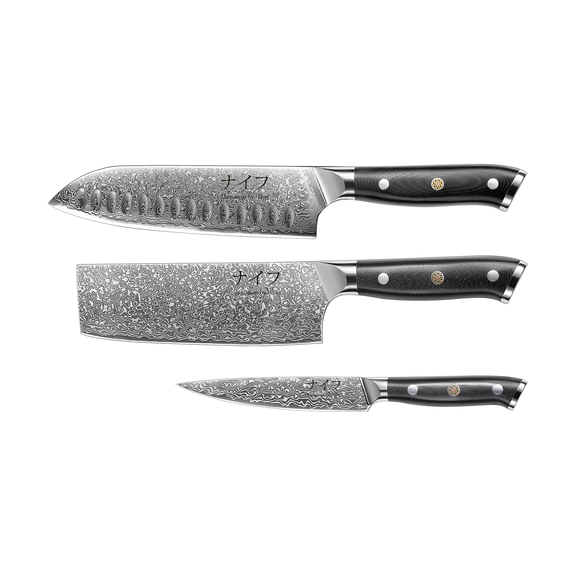 Damascus By Hâws knivset 3-delar, Svart-rostfritt stål Hâws