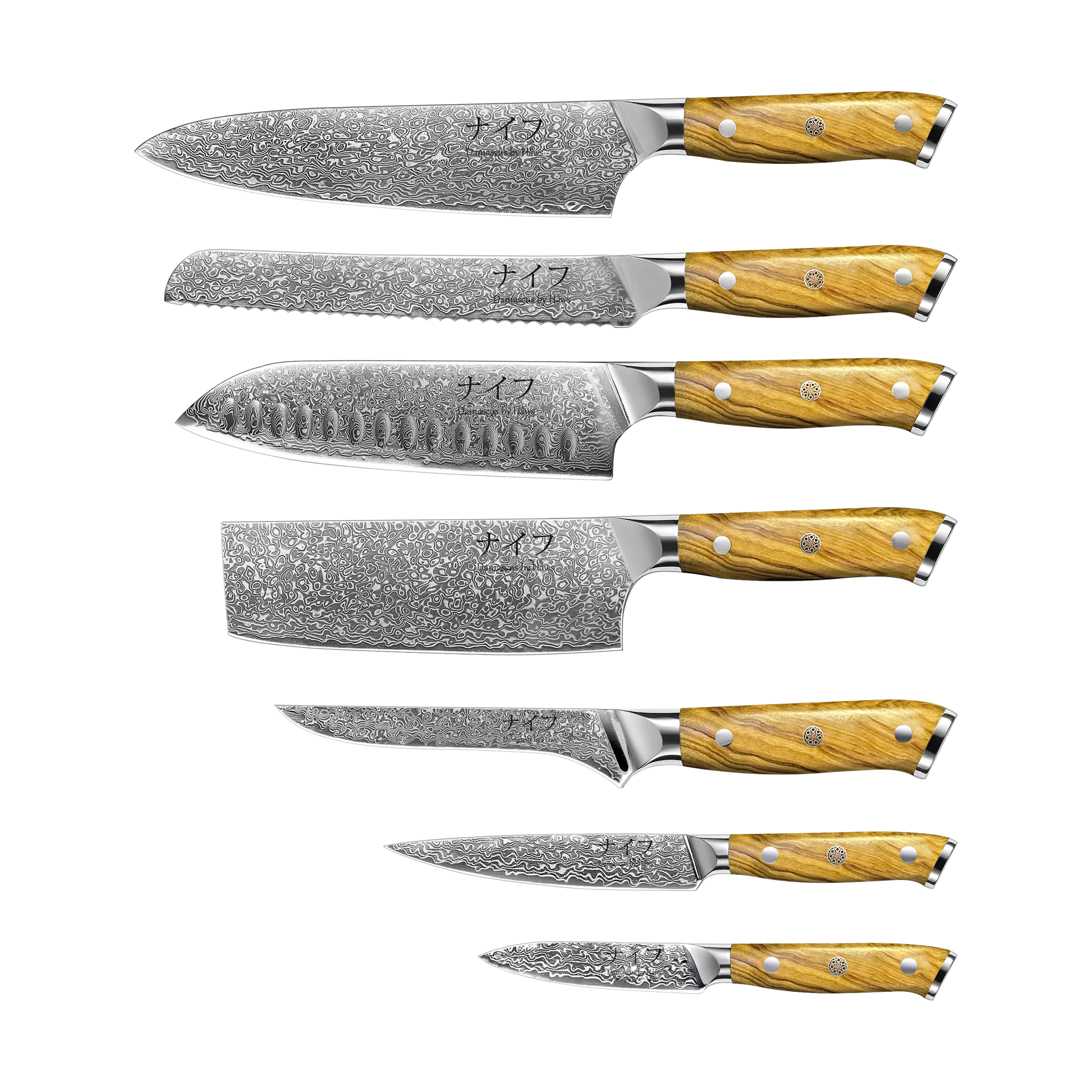 Damascus by Hâws knivset 7-delar, Brun-rostfritt stål Hâws