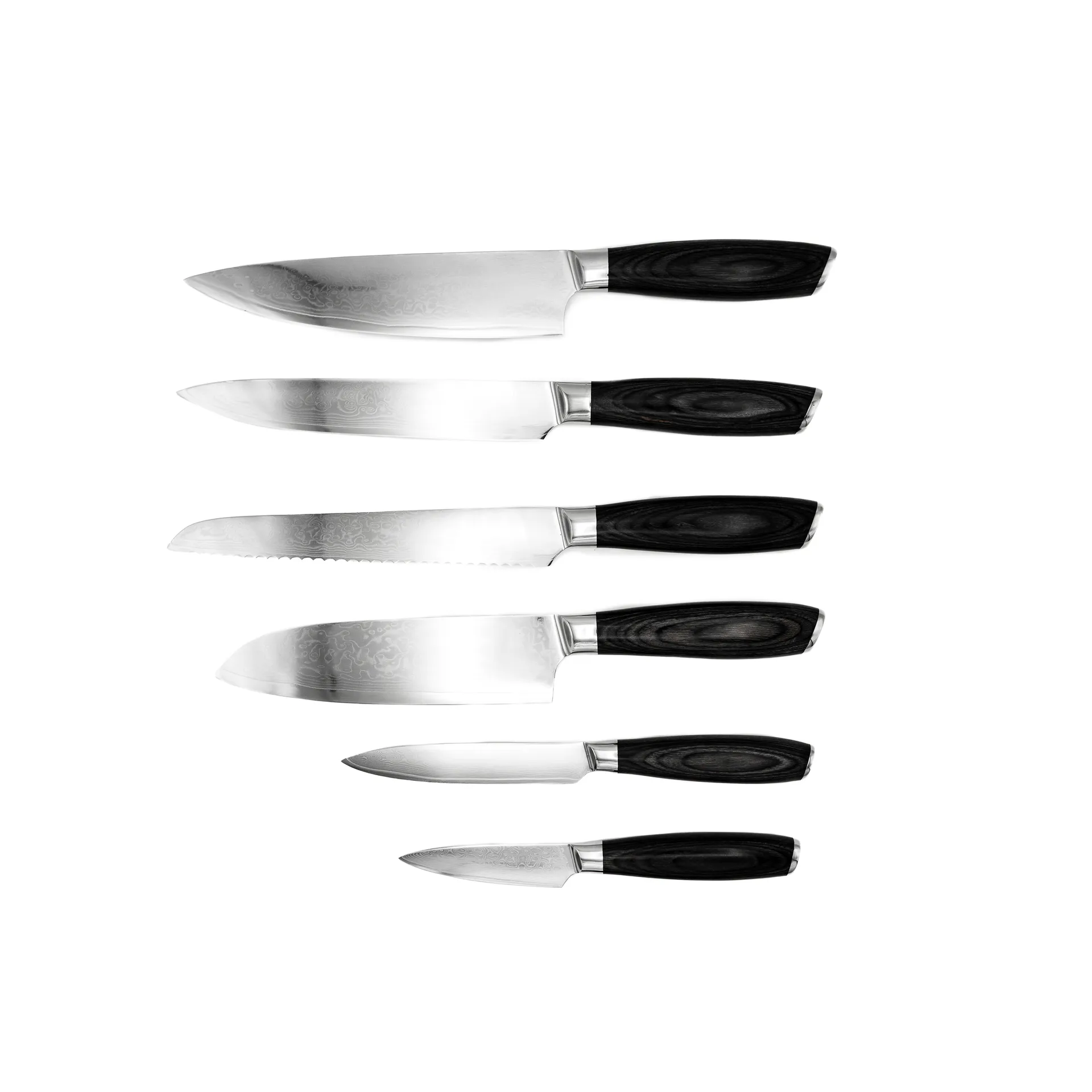 Damascus knivset 6-delar, Brun-rostfritt stål Hâws