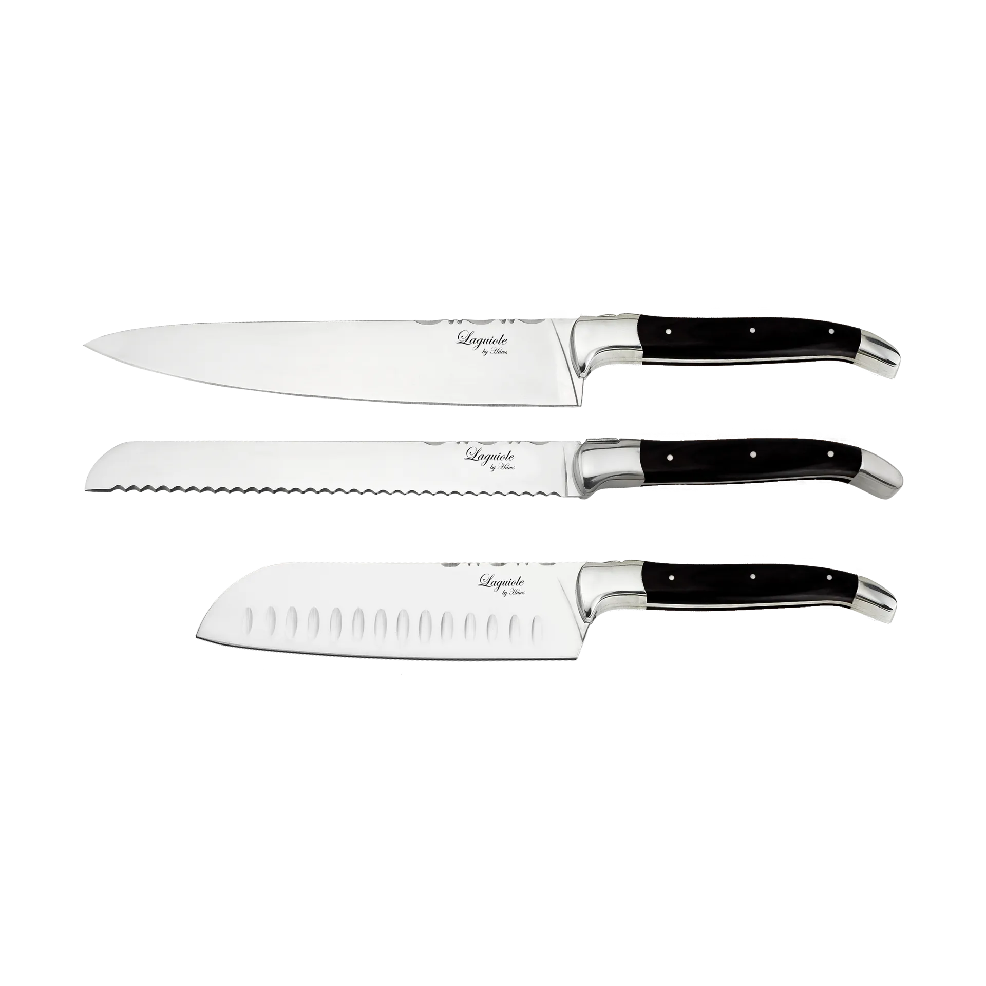 Laguiole By Hâws kockknivsset 3-delar, Black Wood Hâws