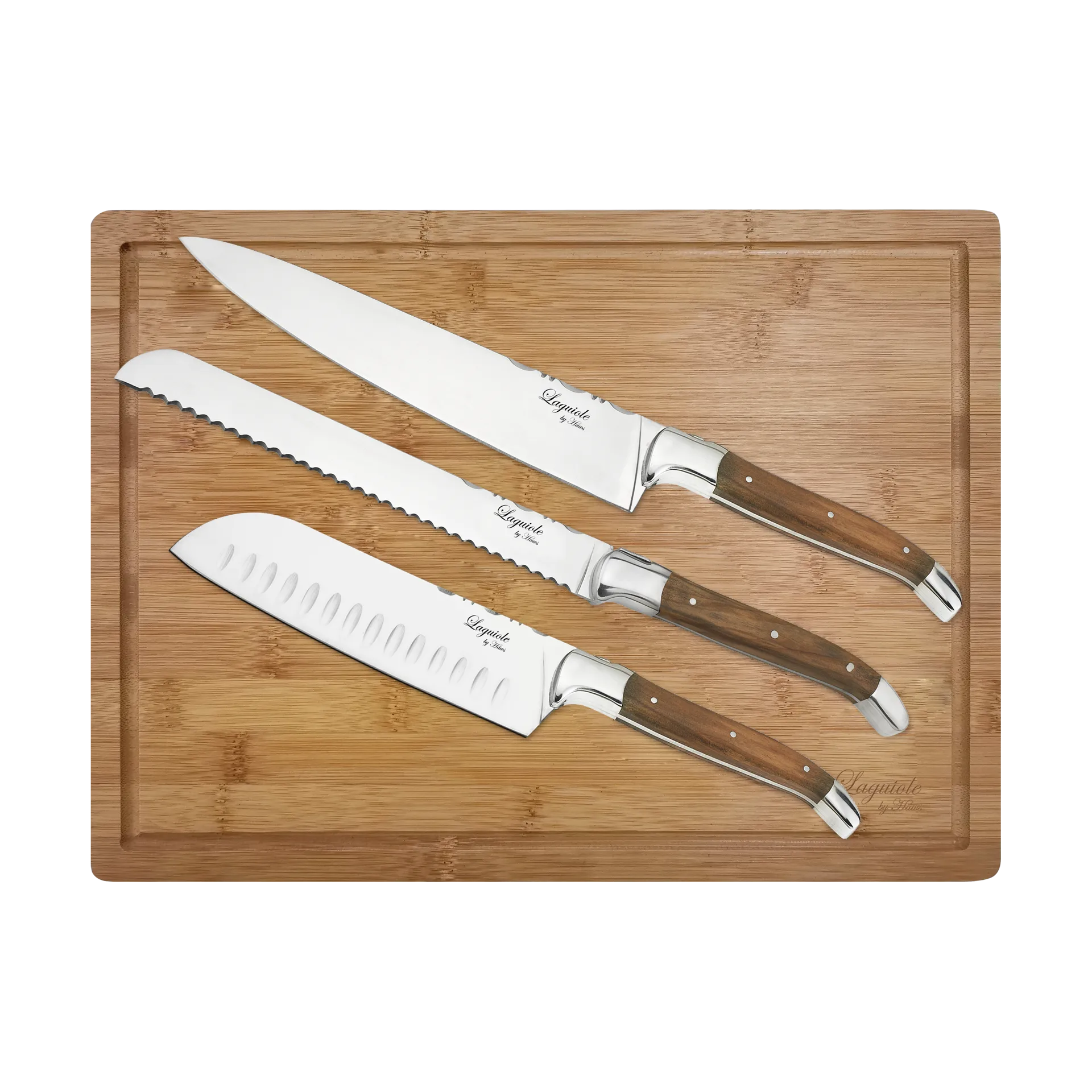 Laguiole By Hâws kockknivsset med skärbräda 4-delar, Olivträ-rostfritt stål-bambu Hâws