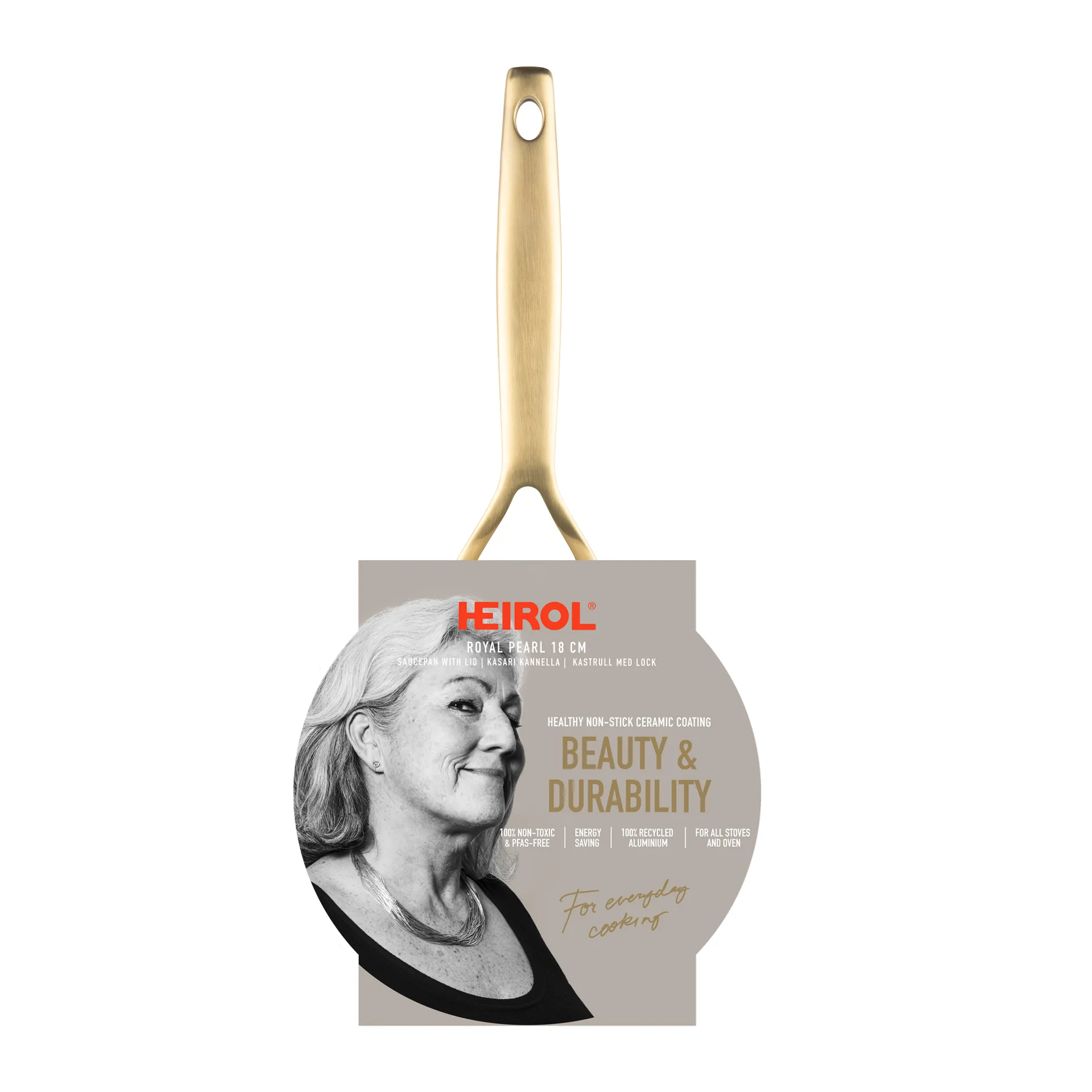 Heirol Royal Pearl saucepanna med lock Ø18 cm, Vit-guld Heirol