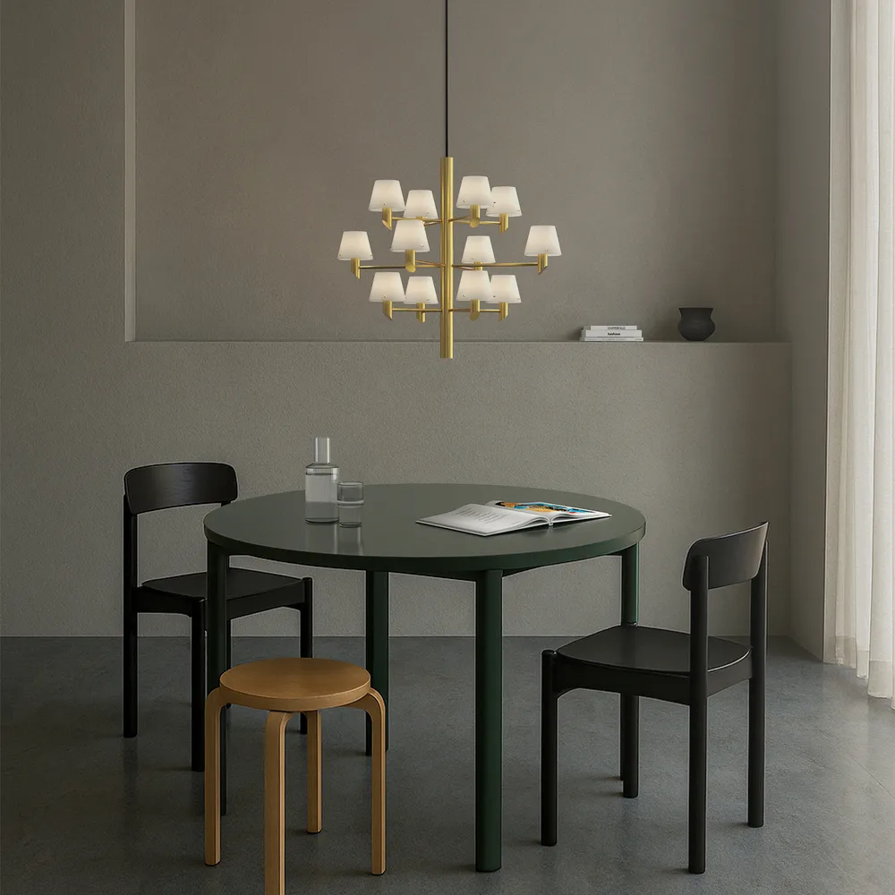 Gil krona 12 ljuskrona, Satin brass-opal glas Herstal