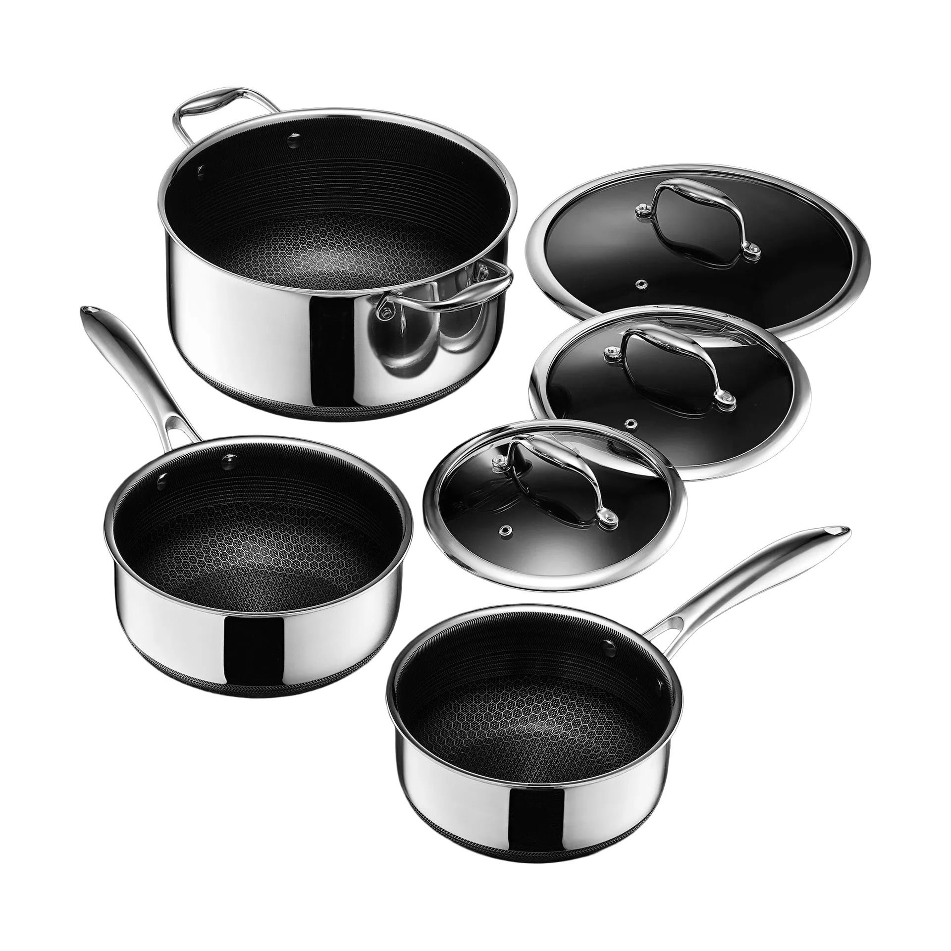 Hexclad grytset inkl lock 3 delar, Rosfritt stål Hexclad