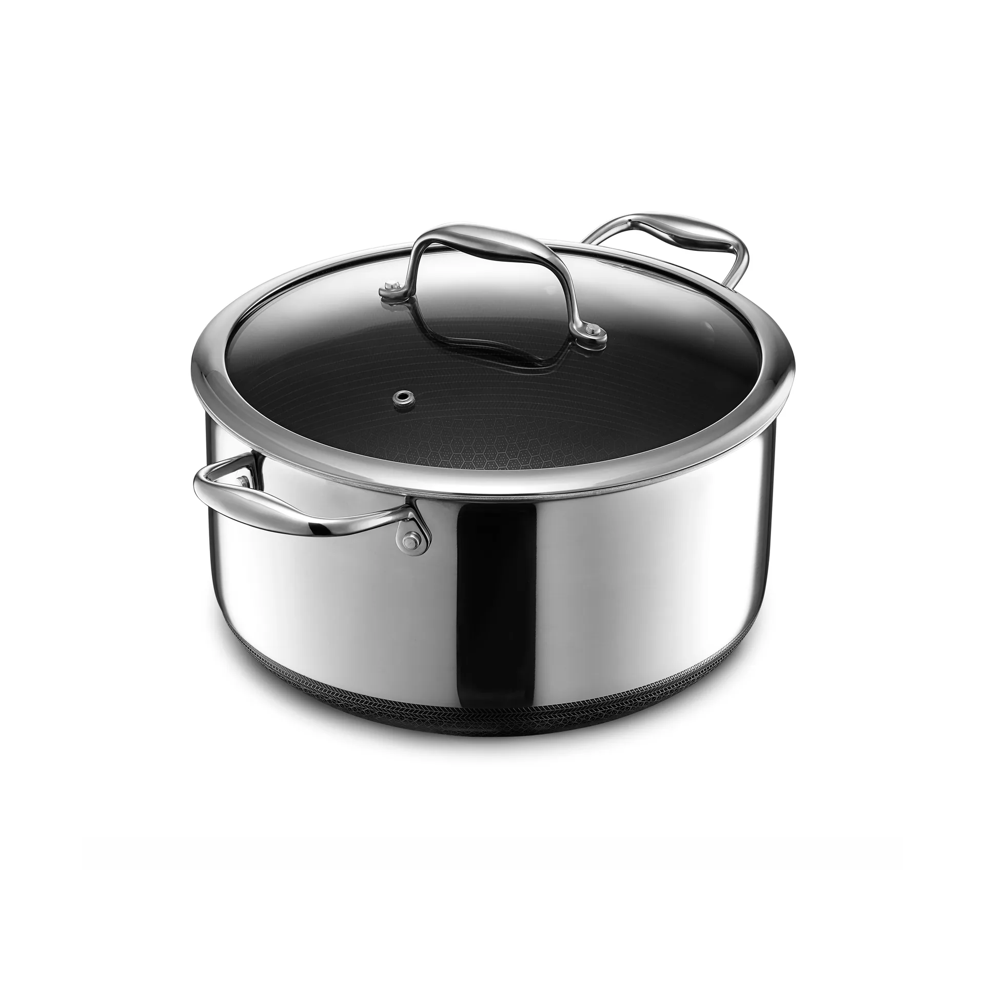 Hexclad hybrid gryta med glaslock 7,6 L, Silver Hexclad