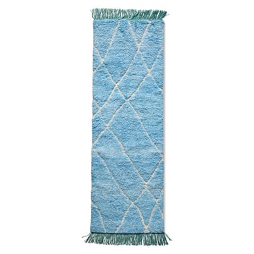 Läs mer om HKliving Handknuten Gångmatta 80x250 cm ull Blå-turkos