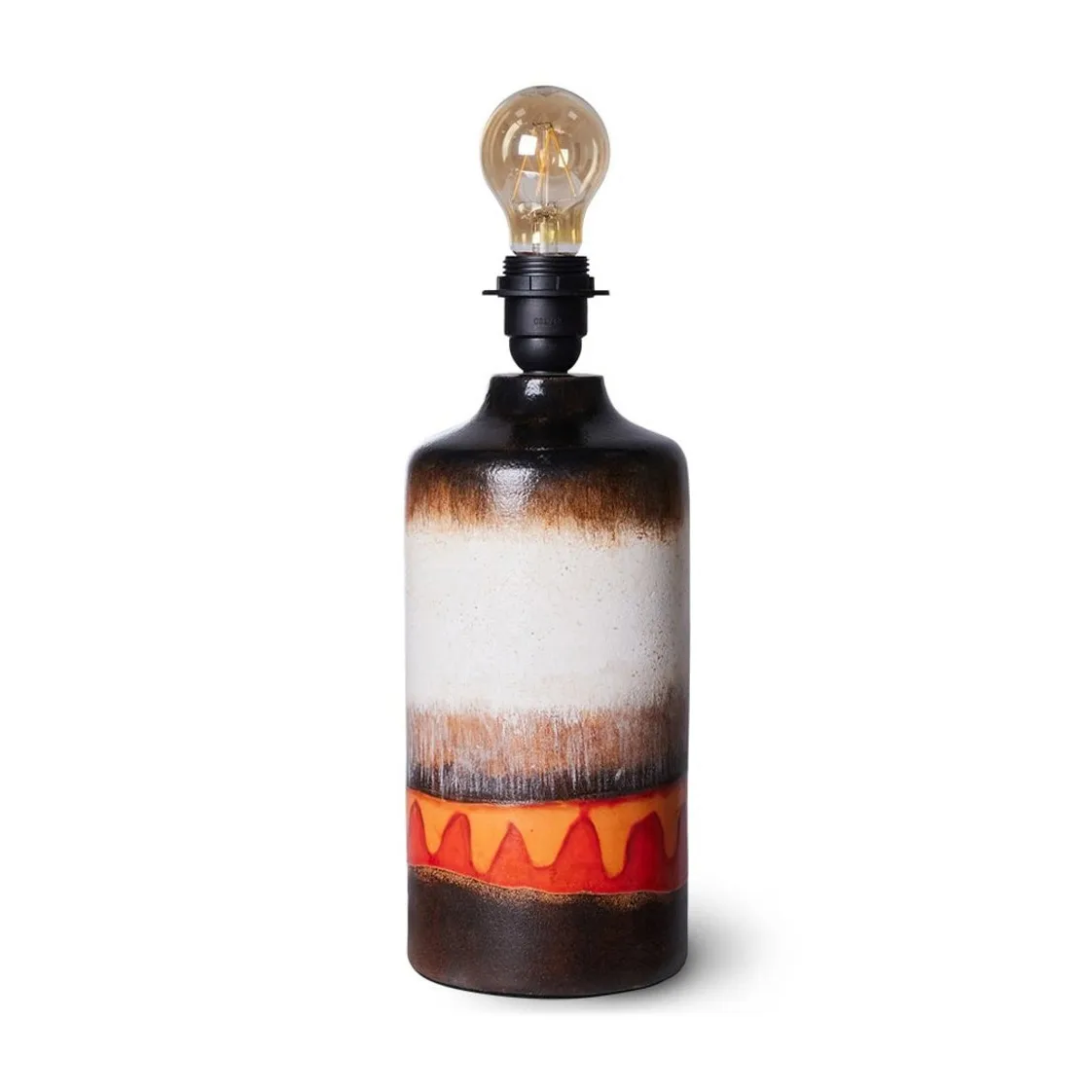 Retro glaserad lampfot i stengods, Brown, cream, red/orange HKliving