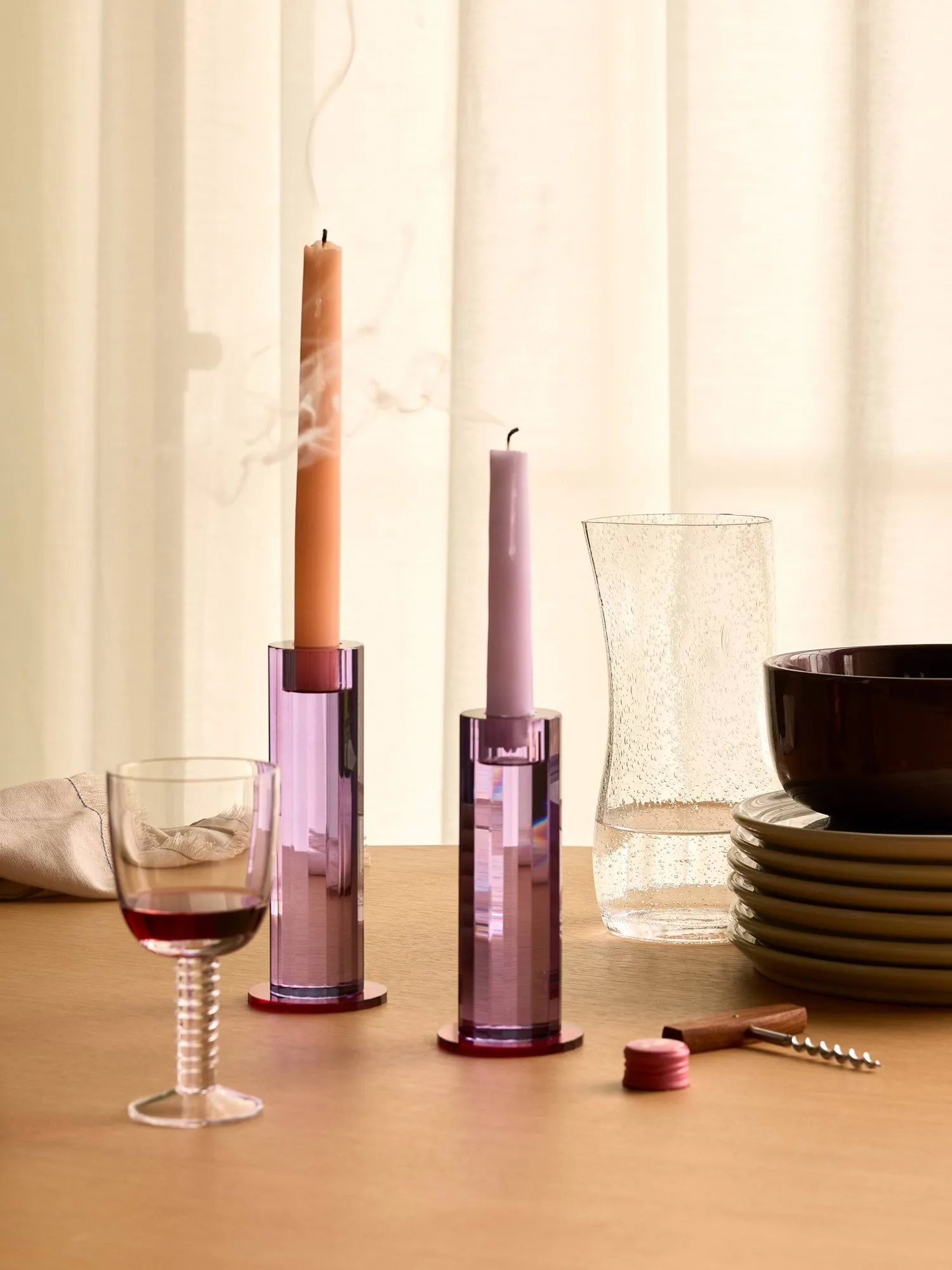 Cut ljushållare 2 delar, Purple Hübsch Interior