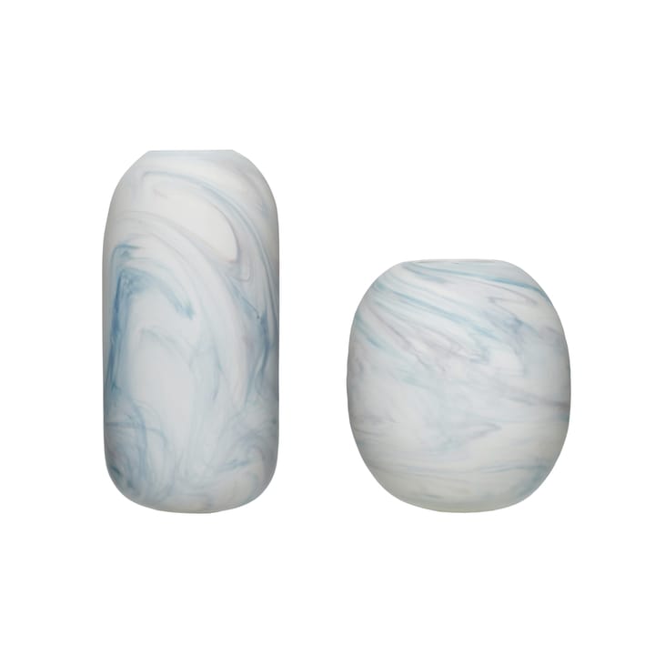 Hübsch vas 2-pack 15x17 cm, Marmor-vit-blå Hübsch