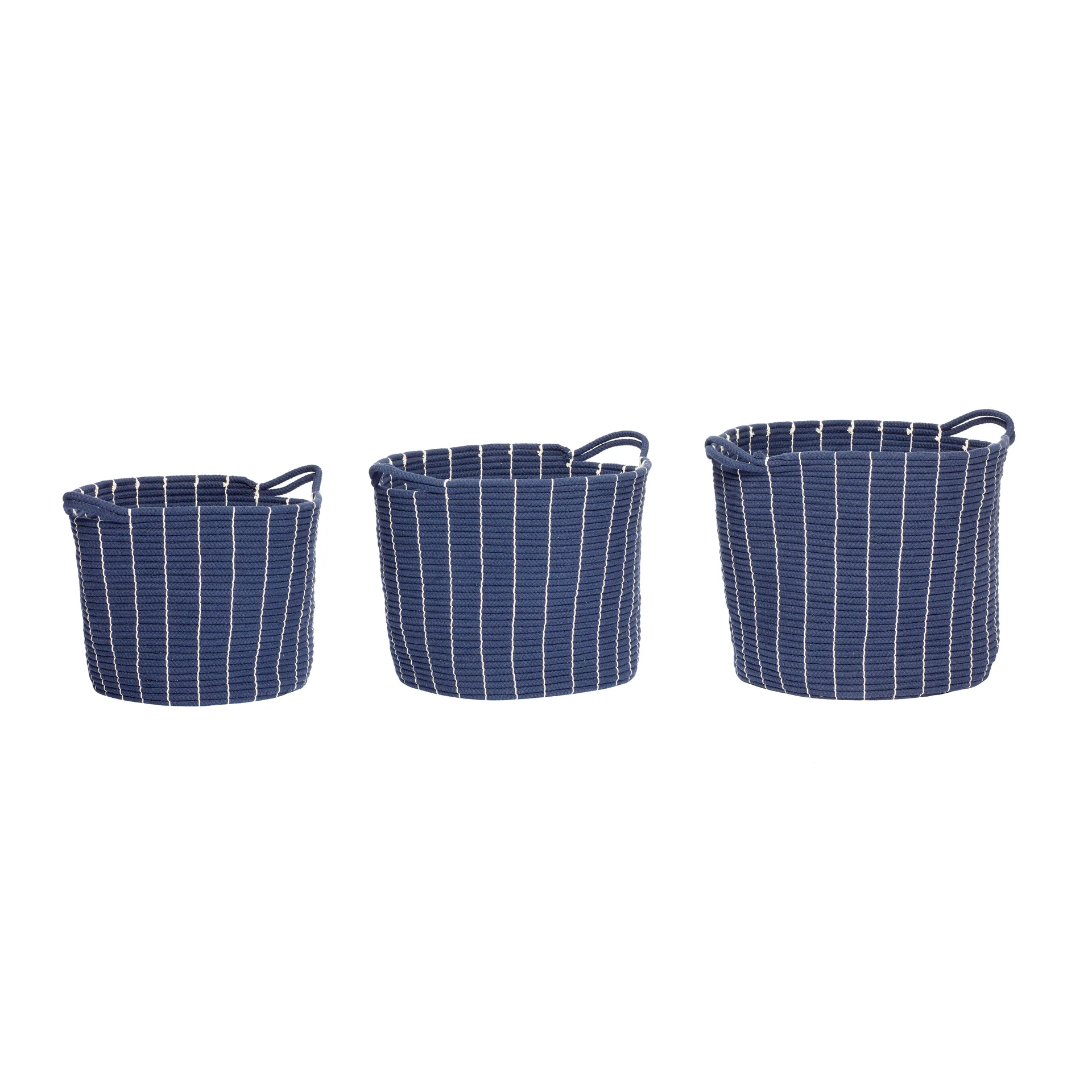 Korg bomull med handtag 3-pack, Blå Hübsch