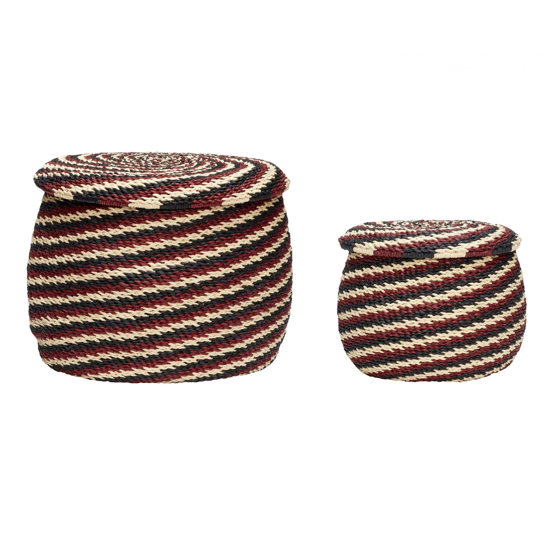 Korg rund 2-pack, Natur-svart-bordeaux Hübsch Interior