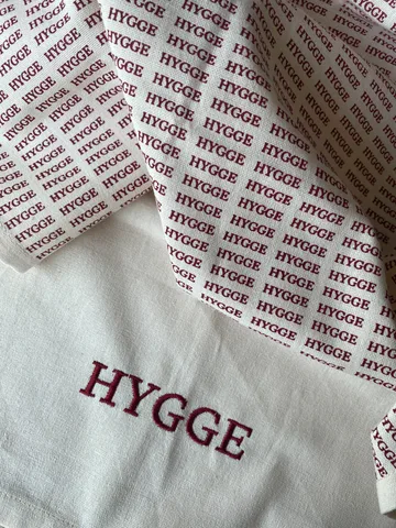 Humdakin Embroidered kökshandduk - Off white/Red - Humdakin
