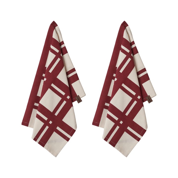 Humdakin Red Check kökshandduk 2-pack, Off white/Red Humdakin