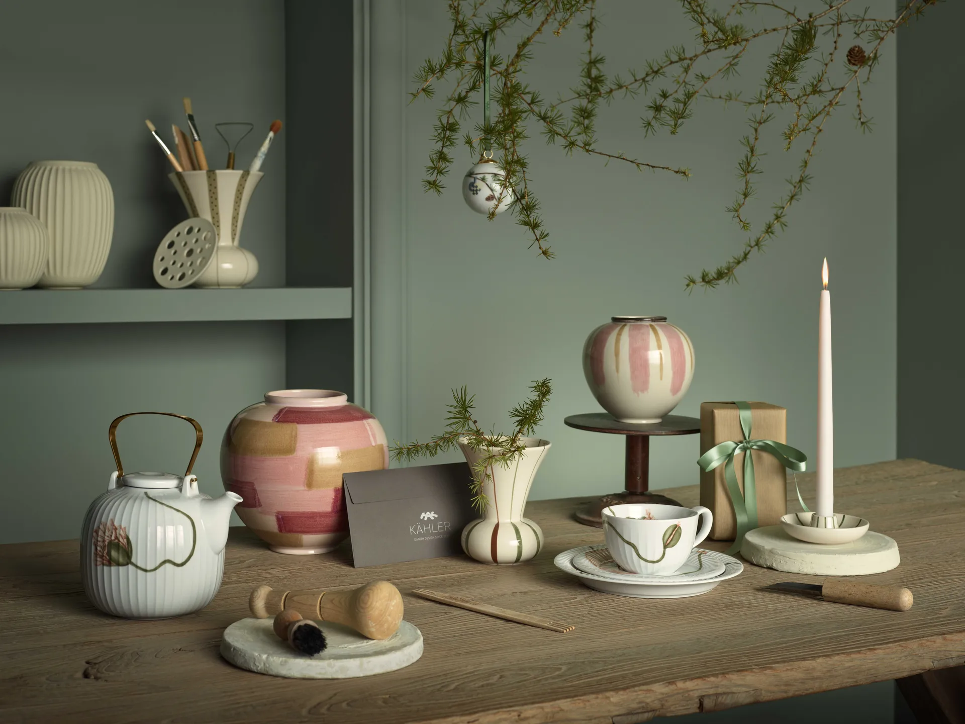 Signature ljusstake, Vit-grön Kähler