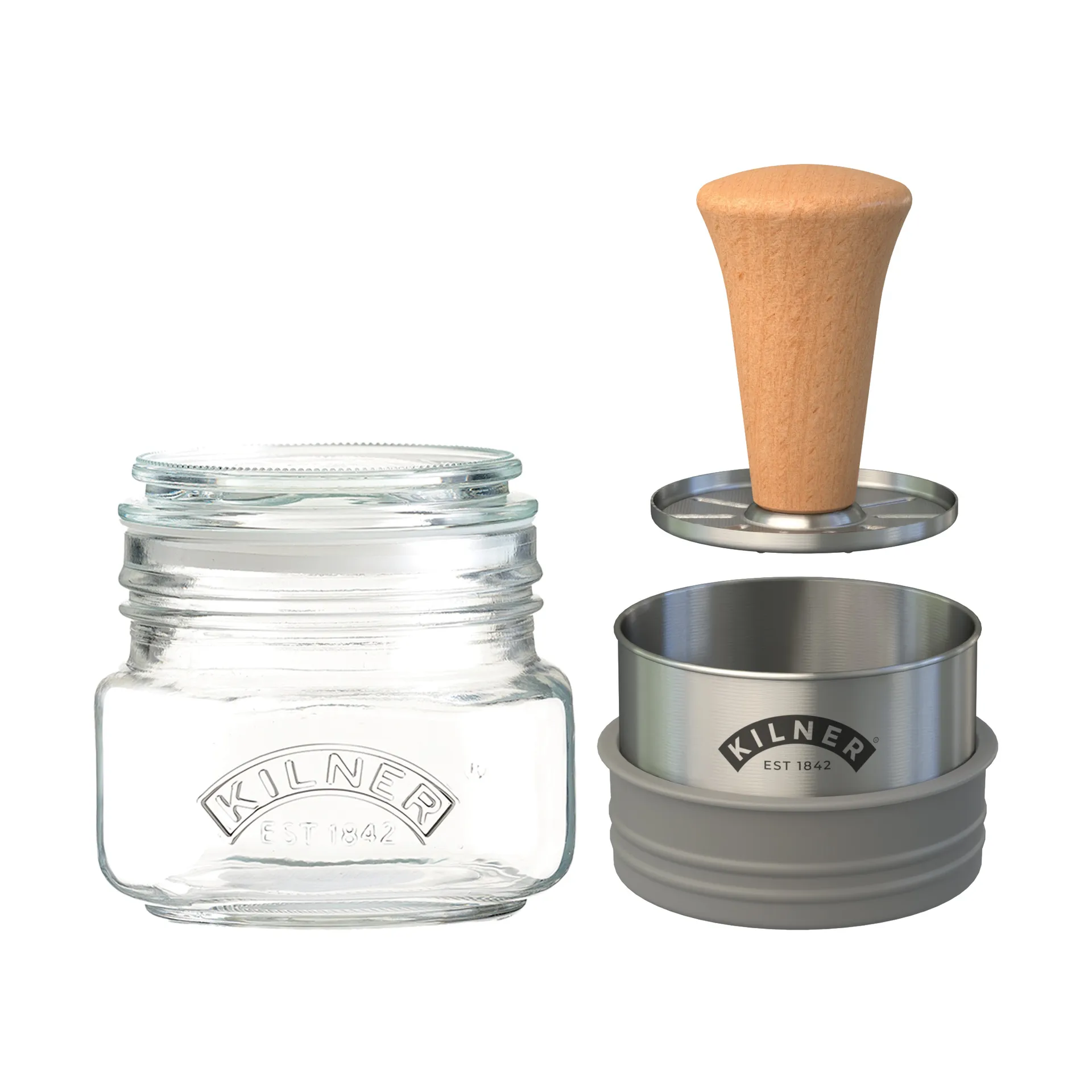 Kilner Mash & Store förvaringsburkset, Klar-rostfritt stål-trä, 0,5 L Kilner