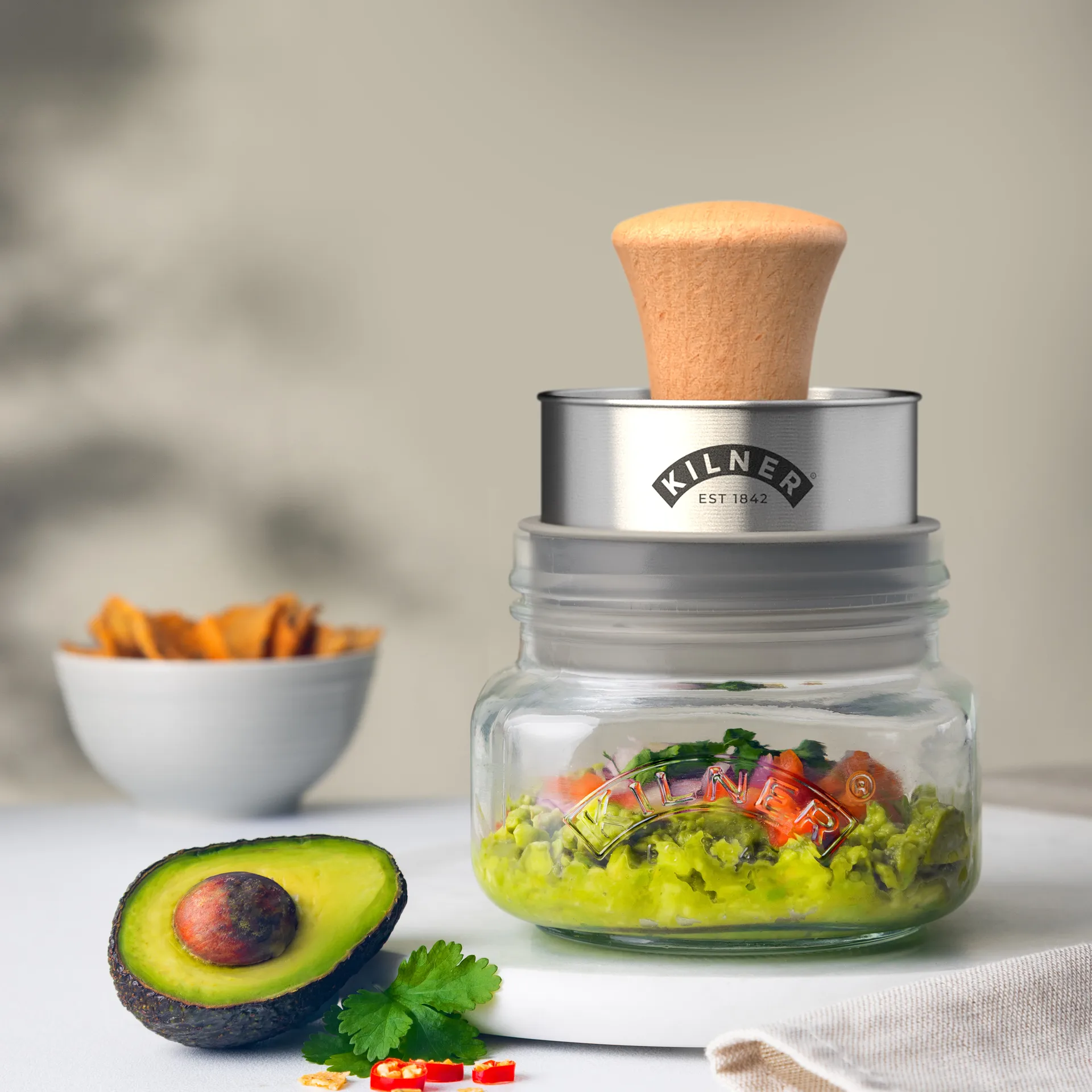 Kilner Mash & Store förvaringsburkset, Klar-rostfritt stål-trä, 0,5 L Kilner