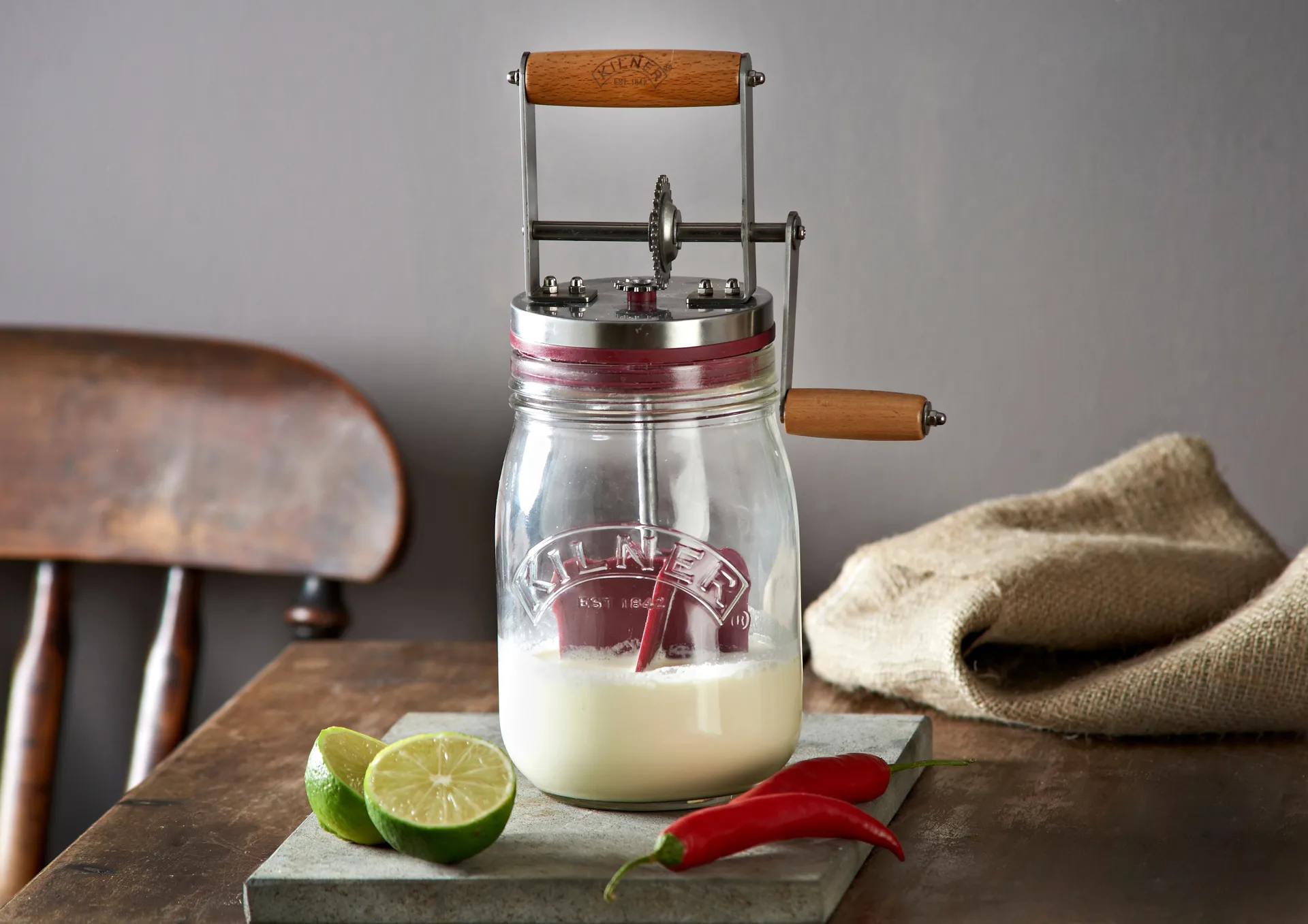Kilner smörkärnare, Klar-röd, 1 L Kilner