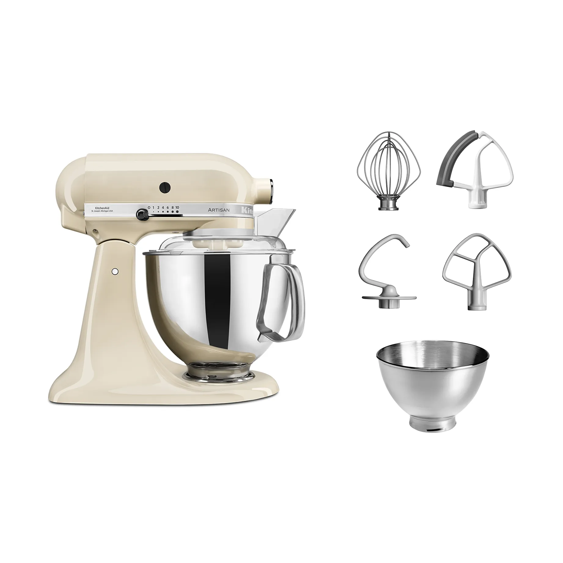 KitchenAid Artisan 5KSM175 köksmaskin med extra tillbehör 4,8 L, Almond cream