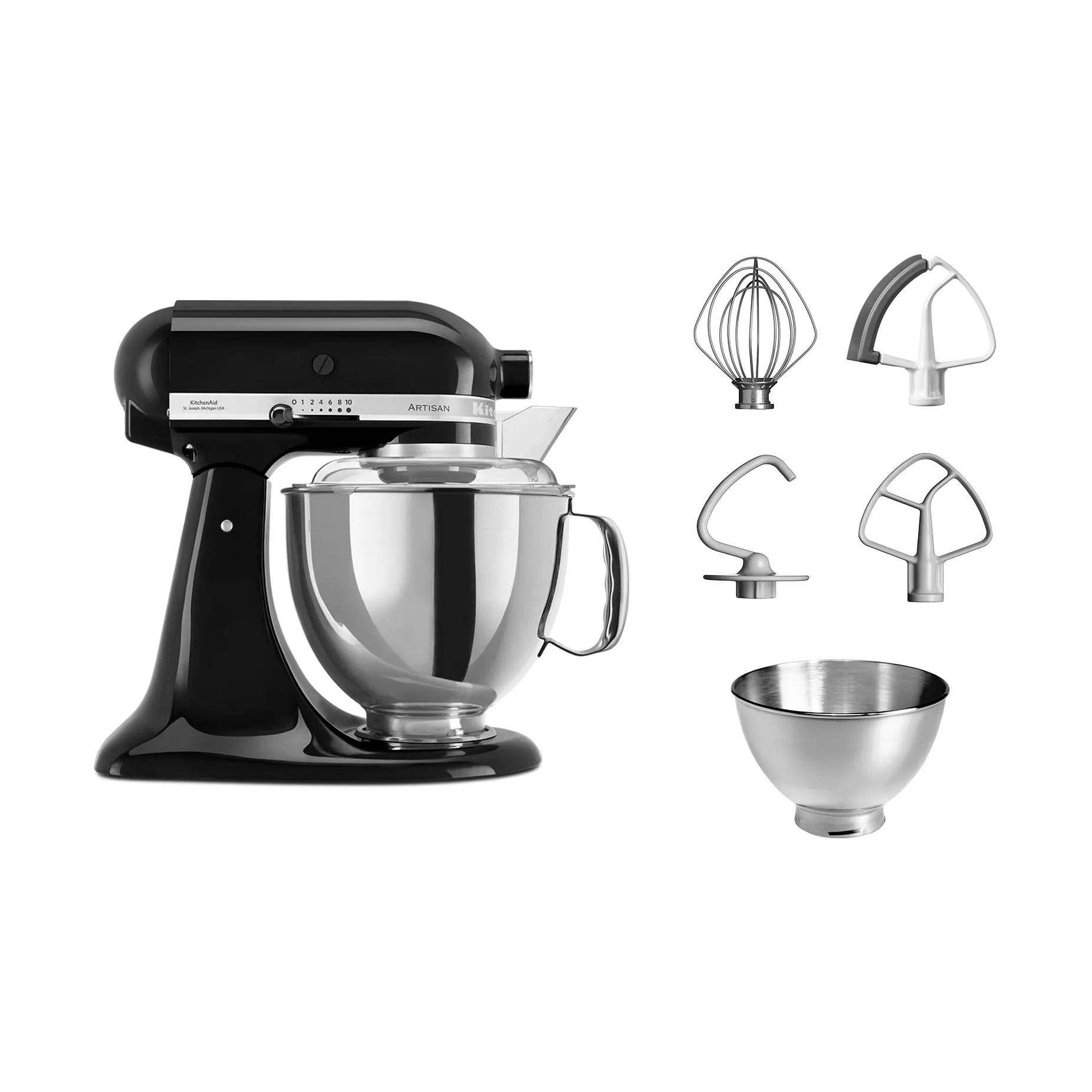 KitchenAid Artisan 5KSM175 köksmaskin med extra tillbehör 4,8 L, Onyx black