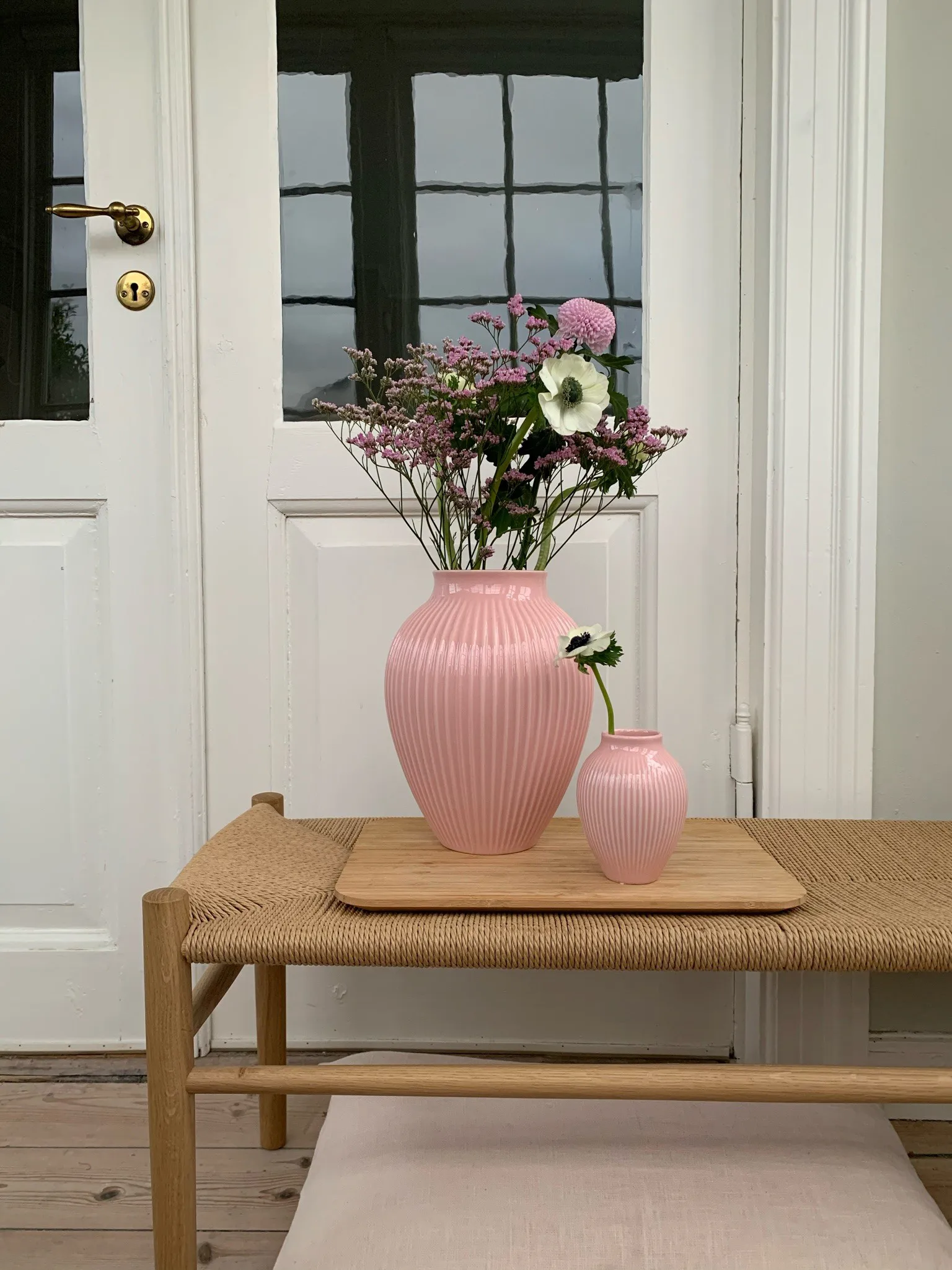 Knabstrup vas räfflad 27 cm, Rosa Knabstrup Keramik
