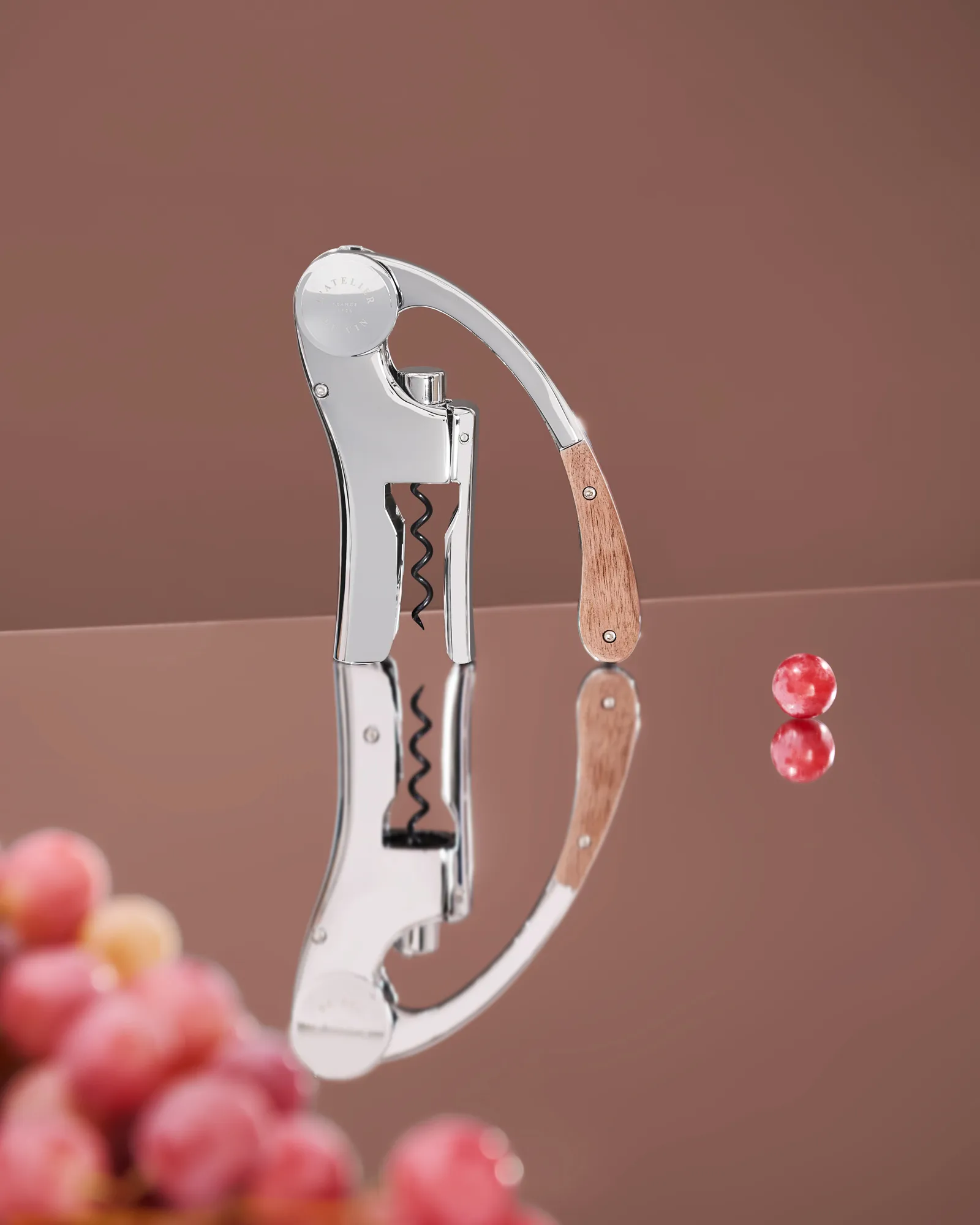 Oeno Motion korkskruv, Valnöt-chrome L'Atelier du Vin