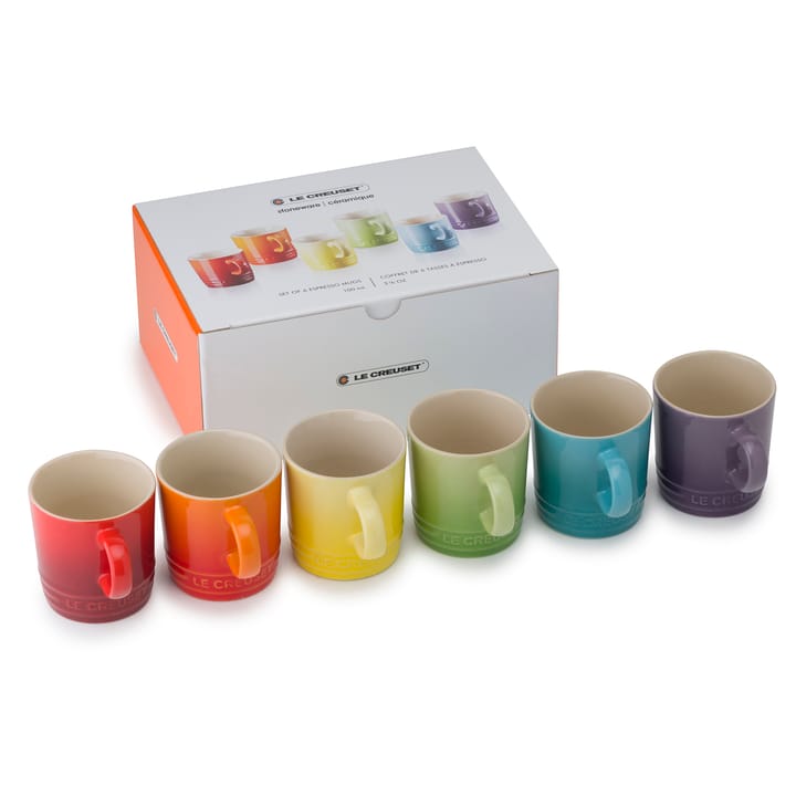 Le Creuset gåvoset espressomugg 10 cl 6-pack, Rainbow Le Creuset