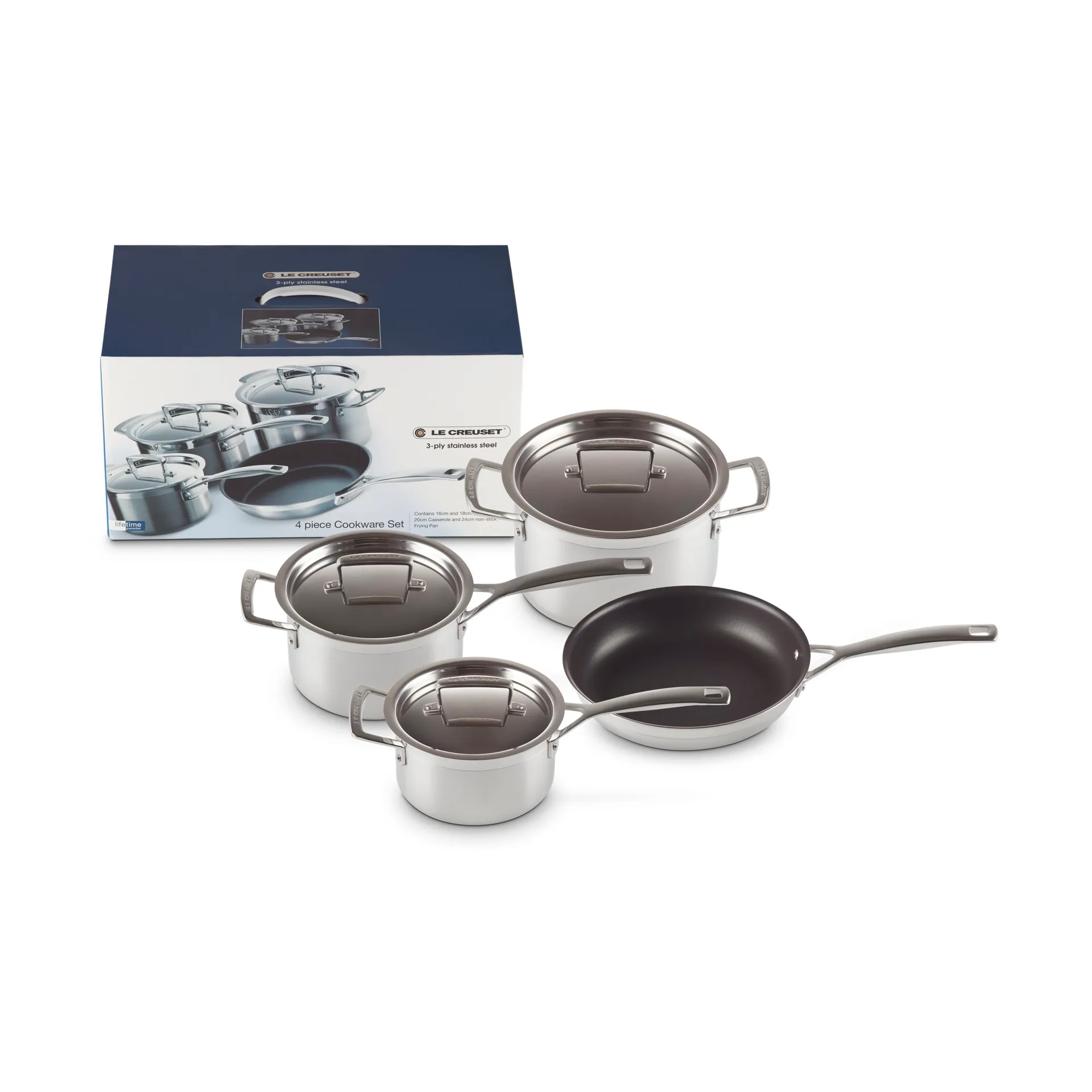 Le Creuset gryt- och stekpanneset, Rostfritt stål, 4 delar Le Creuset