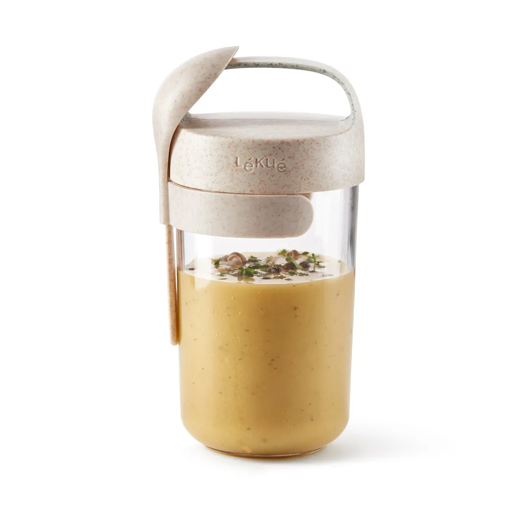 Lékué To Go burk organic med sked beige, 0,6 L Lékué