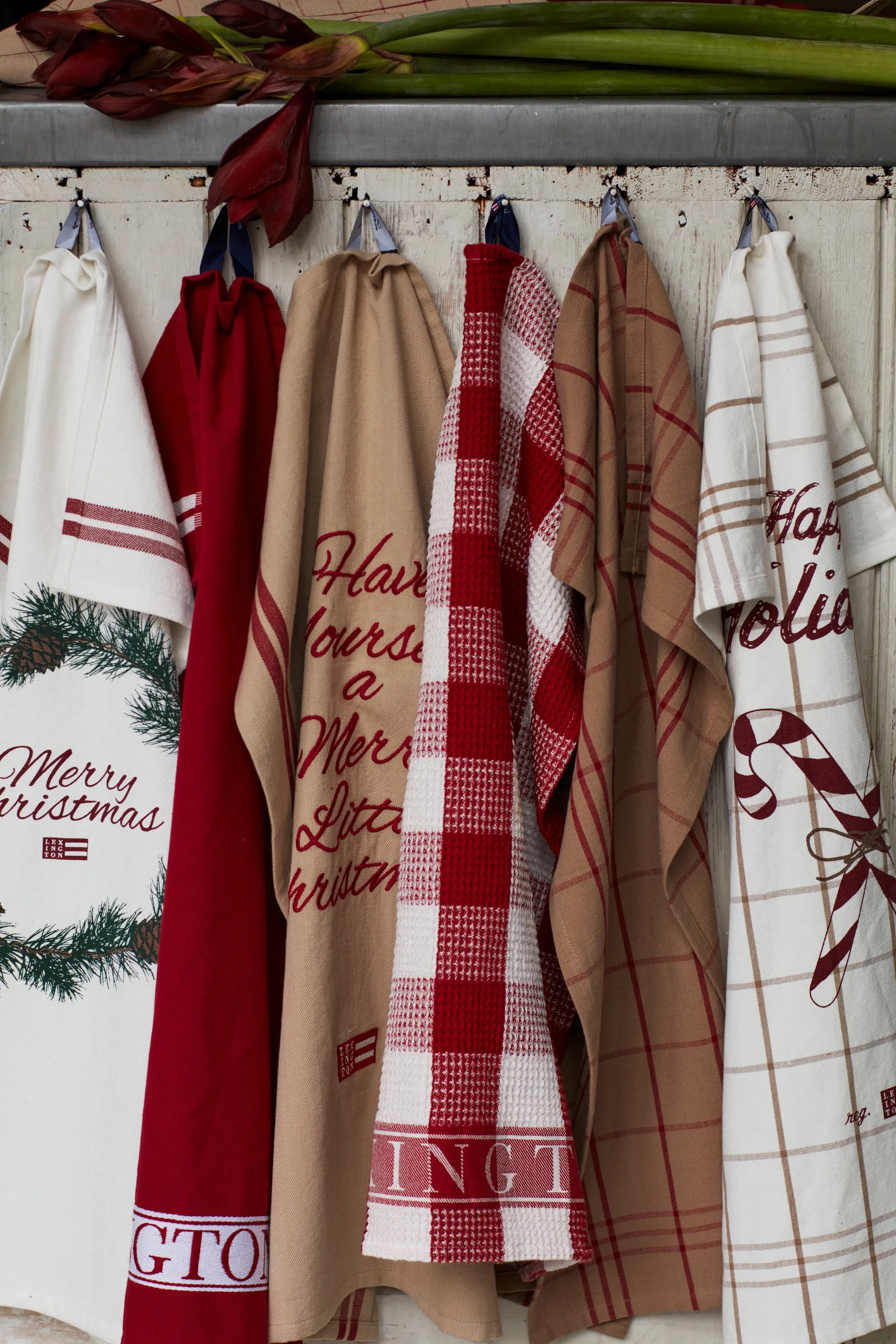 Candy Cane Organic Cotton kökshandduk 50x70 cm, White-beige-gray Lexington