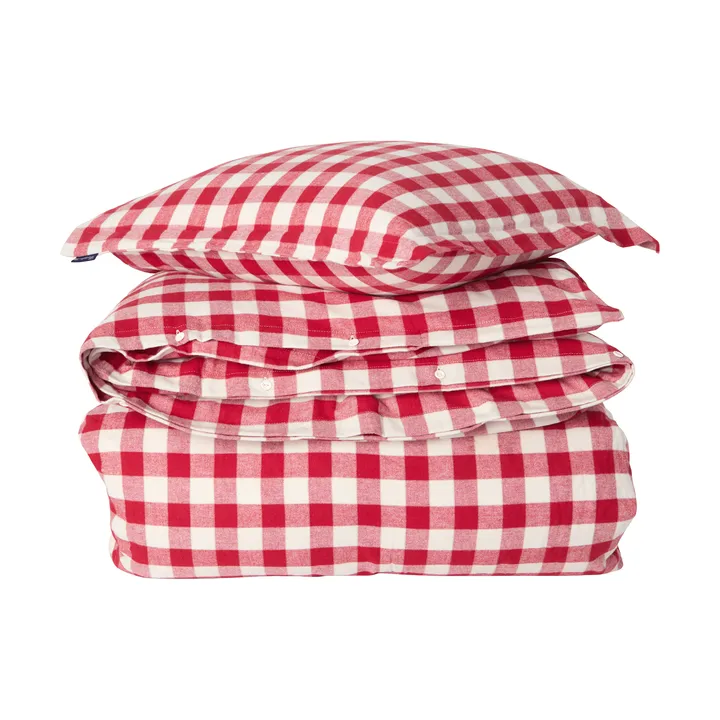 Checked cotton flannel bäddset - Red-light beige, 2 st 50x60 cm/220x220 cm - Lexington